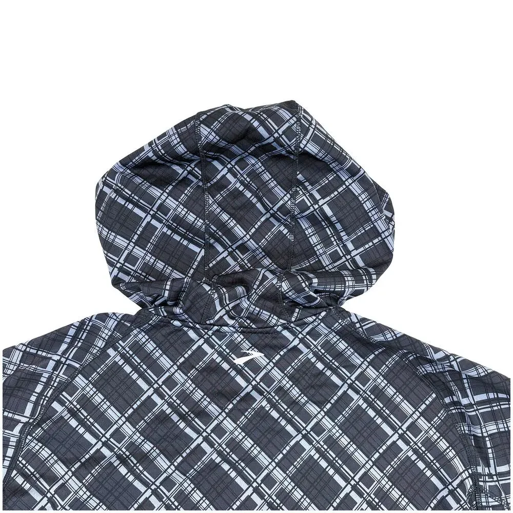 Brooks Running Jacket Men S Black Blue Plaid Hooded Windbreaker Lightweight Rain